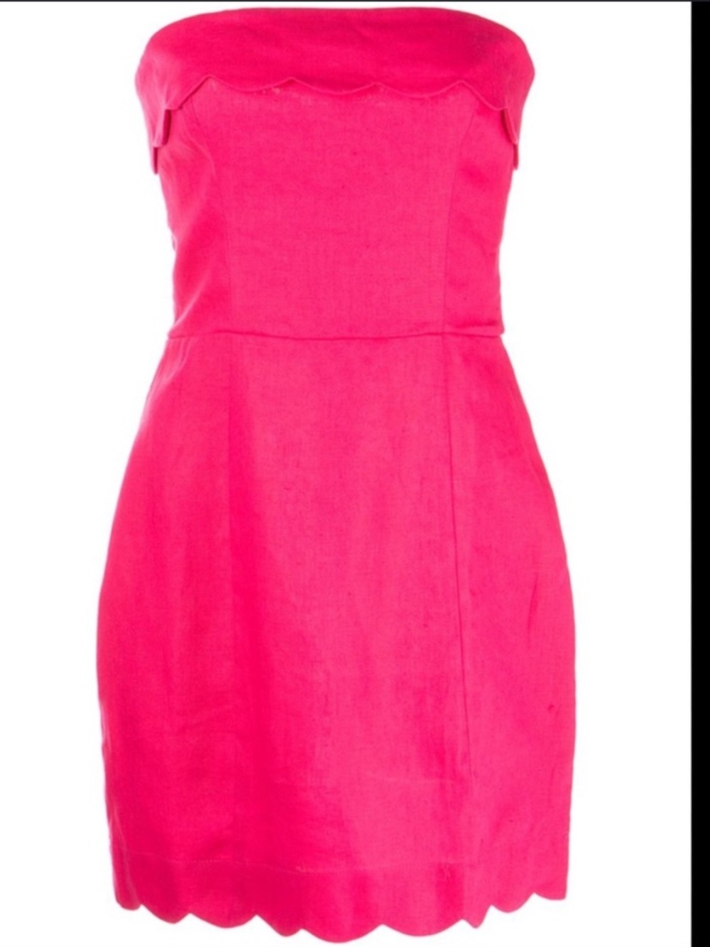 Reformation Strapless Scallop-Trim Hot Pink Mini Dress